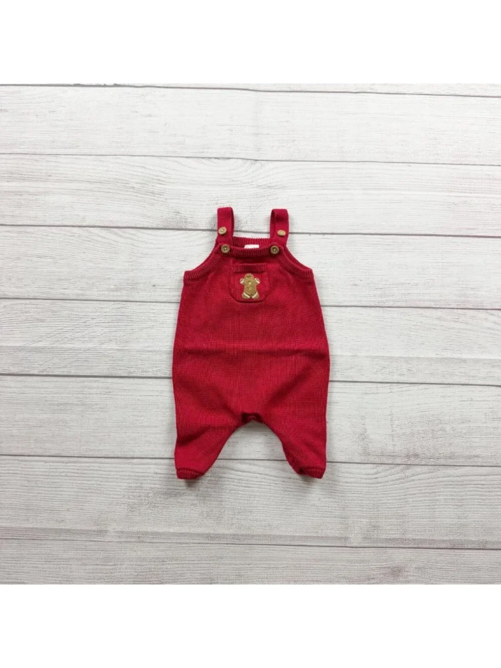 Carter's Unisex Knit Red Overalls Gingerbread Detail Holiday Christmas Newborn